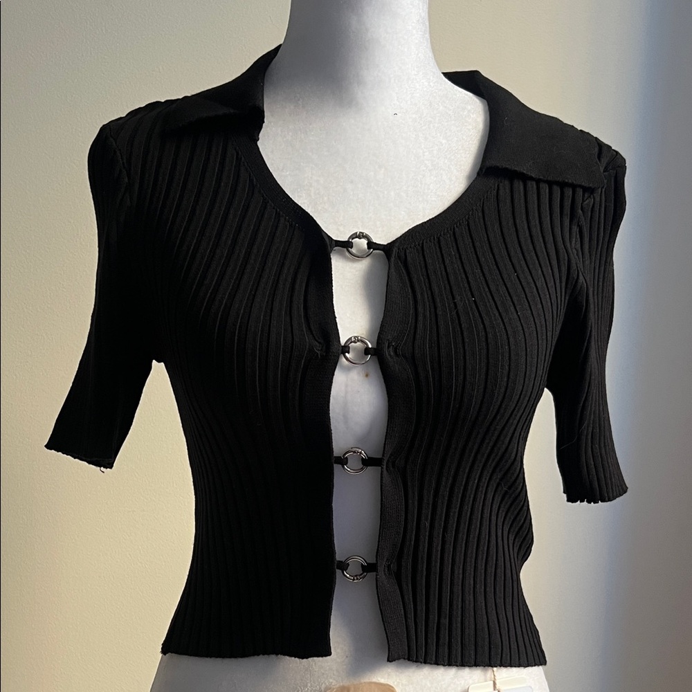 Commense Black Bodysuit with Silver Accent